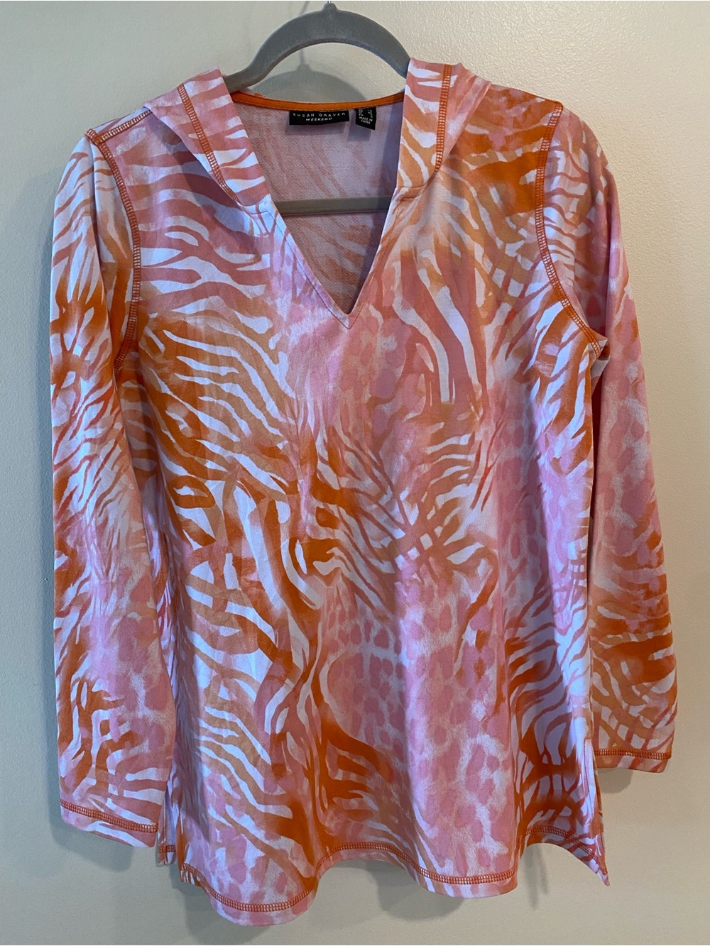 Susan Graver V-Neck Hooded Top Tunic Size XS